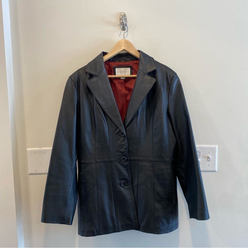 Vintage Worthington genuine leather blazer jacket women’s large black 90s 2000s